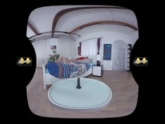 Virtual reality porn with Mag Ray toying her pussy with a black dildo Thumb