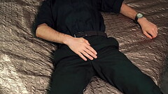 Young handsome man Noel Dero masturbates on the bed in a beautiful suit and brings himself to orgasm Thumb