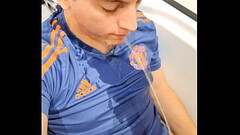Cute boy pisses in his face and cums Thumb