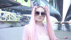 GERMAN SCOUT - Pink Hair Teen Maria Gail with Saggy Tits at Rough Anal Sex Casting Thumb